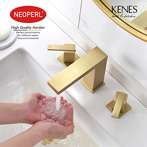 Kenes Gold Widespread Bathroom Faucet Brushed Gold Two Handle Bathroom Sink Faucet 3 Hole, 8-Inch Bathroom Faucet Vanity Faucet With Lead-Free Supply Hose, Ke-9050-4 #TOP2