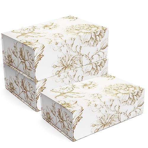 Sorarto Luxury Keepsake Gift Box 3-Pack | Gold Floral Decorative Boxes with Magnetic Lids for Presents, Wedding Memory Box, and Bridal Gifts. 11.5