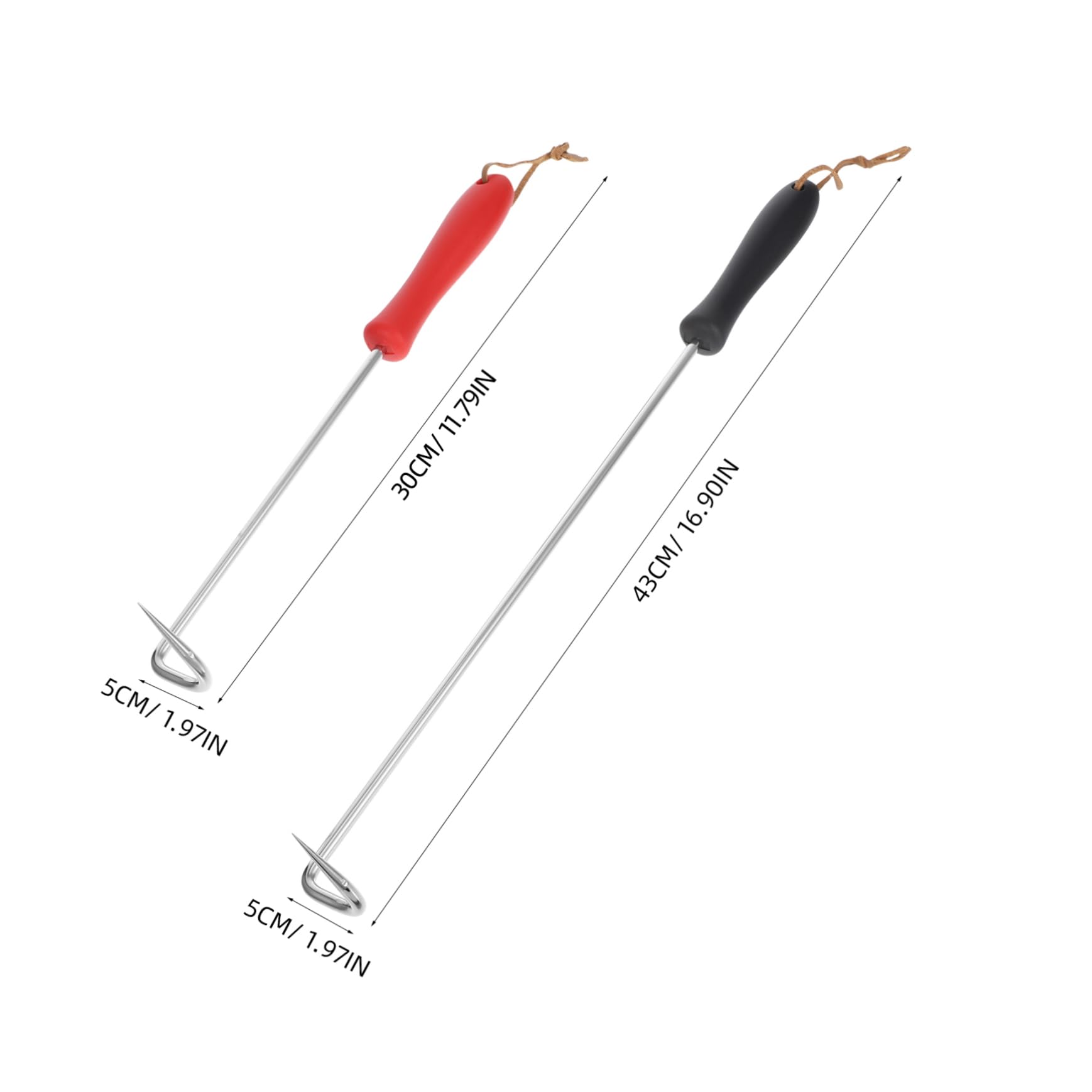 FONDOTIN 2pcs Stainless Steel Bbq Meat Hooks with Heat Resistant Handle Food Flipper Turner for Grilling Smoking and Outdoor Cooking Versatile Meat Processing Tools