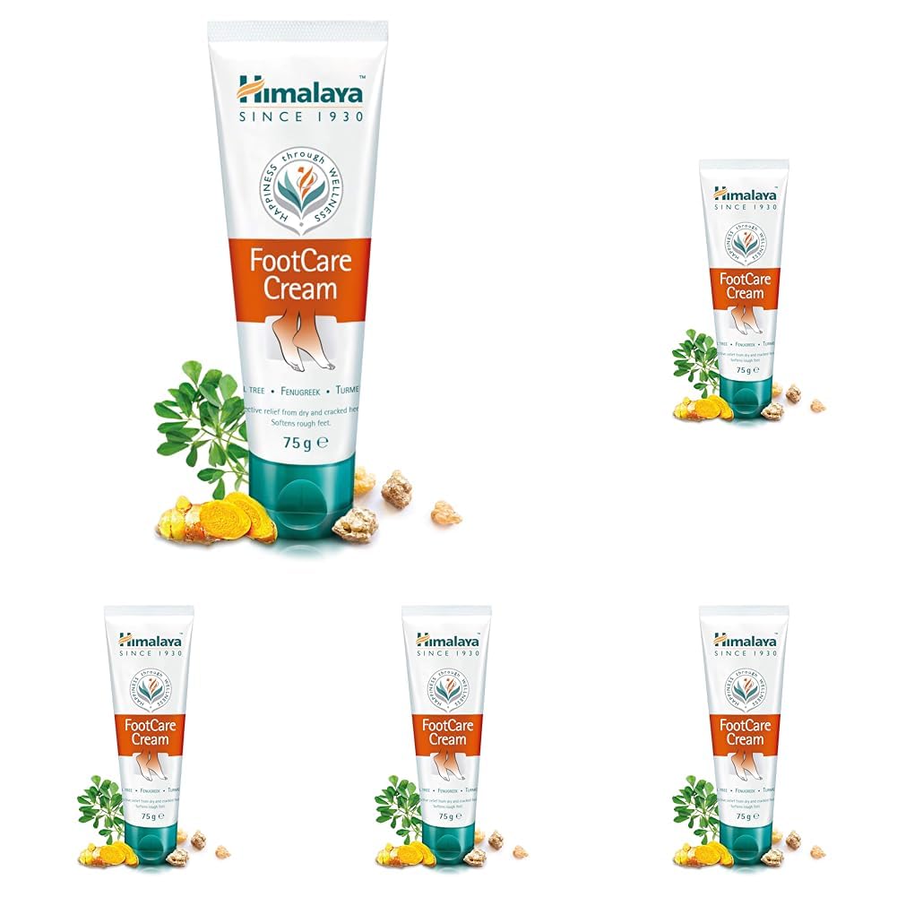Himalaya Herbals Foot Care Cream for Dry and Cracked Heels with Skin Moisturizer. Foot antiseptic and antimicrobial cream made from natural ingredients 75g (Packung mit 5)