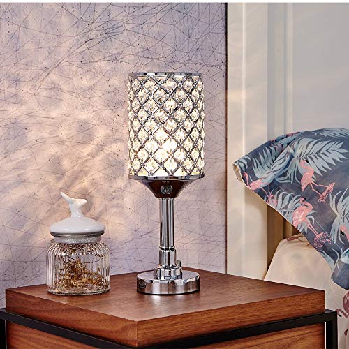 POPILION All-Match Style Romantic Atmosphere Bedroom Crystal Table Lamp,Inlaid Rhombus Crystal
