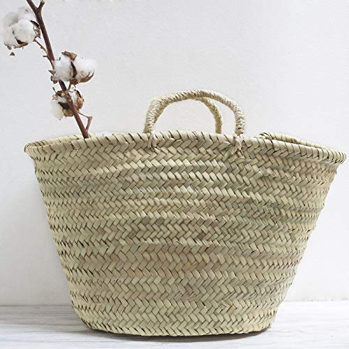Capazo-de-Palma-fibras-naturales-con-Asas-Cortas-de-Pita-Cesto-o-Bolso-de-Mimbre-para-la-Playa-7V-aprox-42x25-cm 51T GFej7DL