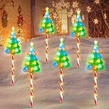 KOOPER Christmas Decorations Outdoor Solar Christmas Tree Candy Cane Stake Lights, 6 Pack Brighter 102 LED Solar Christmas Pathway Lights Outdoor, 10 Modes Christmas Decorations for Indoor Yard