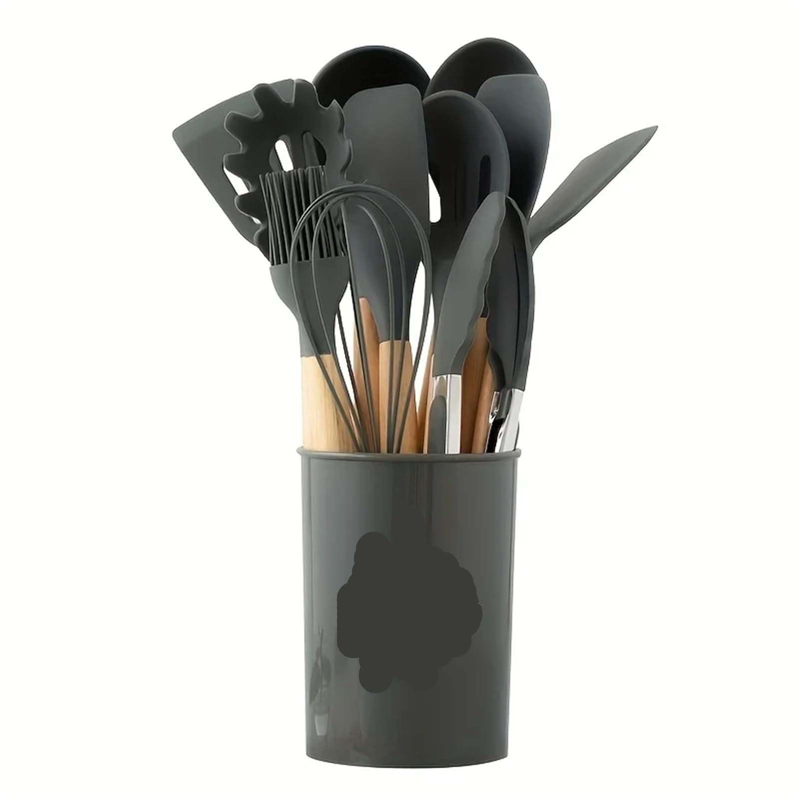 Set di utensili da cucina in silicone Set di utensili da cucina in silicone 12 pezzi for manico in pentola antiaderente, secchio stoccaggio for, resistente(12Pcs Grey)