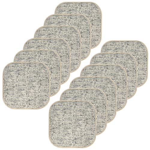 Sweet Home Collection Chair Cushion Memory Foam Pads Honeycomb Pattern Slip Non Skid Rubber Back Rounded Square 16" x 16" Seat Cover, 12 Pack, Broadway Cream/Blue