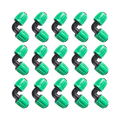FULAIERGD 15 Pieces Drip Irrigation Hose Connector 1/2 Inch Hose (1/2 Inch ID x 0.65 Inch OD) Anti-Drop Quality Fitting (Fits 13mm ID) Lock Nut Connectors (15 Pieces Elbow)