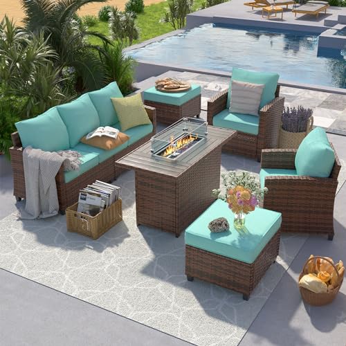 UDPATIO-Patio-Furniture-Set-with-44-Fire-Pit-Table-6-Pieces-Outdoor-Sectional-Conversation-Sets-All-Weather-Wicker-Rattan-Sofa-Ottoman-with-4-Thick-Cushion-for-Garden-Backyard-Deck-Light-Blue UDPATIO Patio Furniture Set with 44 Fire Pit Table 6 Pieces Outdoor Sectional Conversation Sets All Weather Wicker Rattan Sofa Ottoman with 4 Thick Cushion for Garden Backyard Deck Light Blue