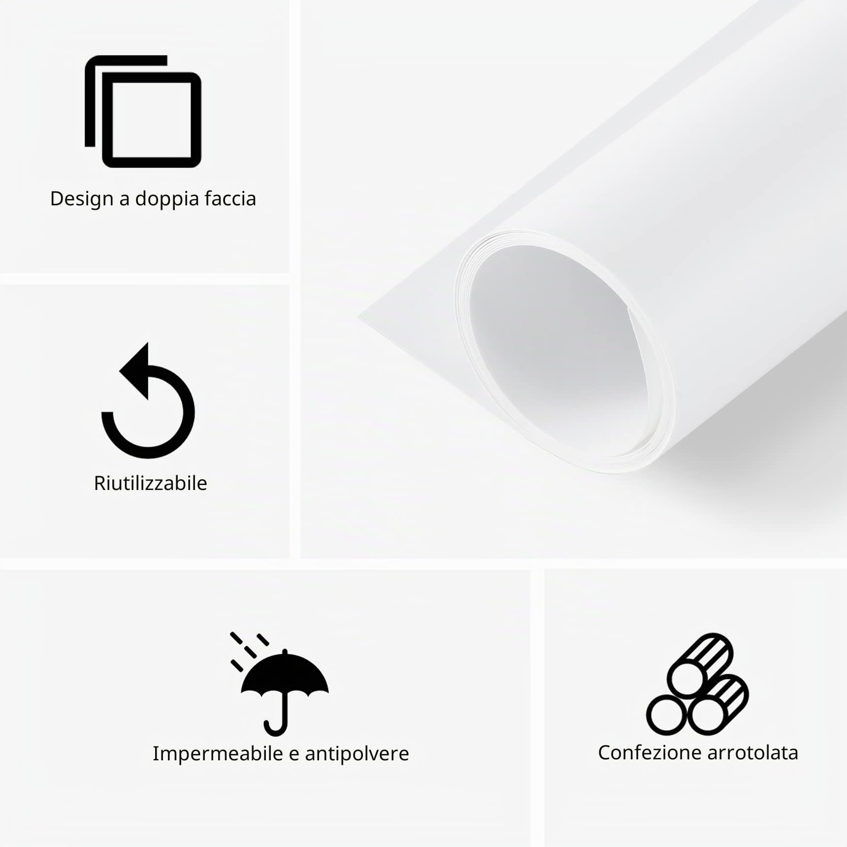 Selens Sfondo fotografico in PVC, 120 x 240 cm, bianco, impermeabile, opaco, liscio, per studio fotografico, ritratto, prodotto per animali domestici, cosmetici, fotografia, backdrop