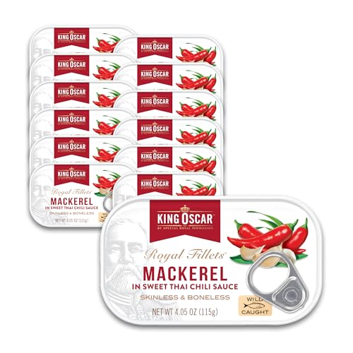 King Oscar Mackerel in Sweet Thai Chili Sauce, 4.05 Ounce Can (Pack of 12), Skinless & Boneless, Wild Caught Canned Mackerel