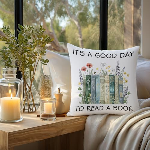 Image of It's a Good Day to Read a Book Reading Pillow Covers Gifts for Book Lover,Bookish Bookworm Librarian Gifts for Women,Reading Pillow for Bed 18x18,Book Nook Decor