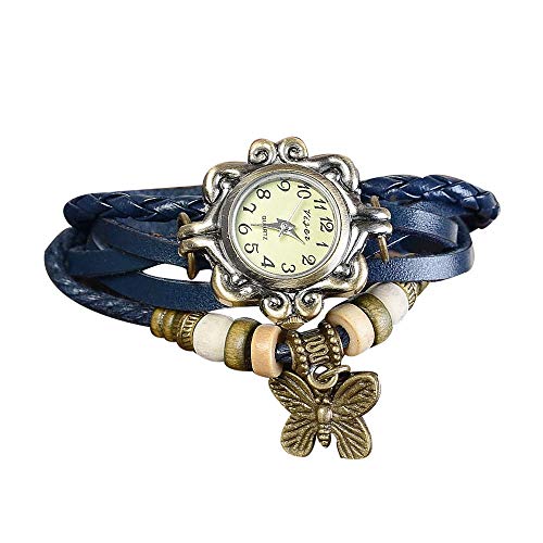 Scrox Reloj Pulsera Retro Weave Wrap Pulsera de Cuero con Mariposa Reloj de Pulsera de Mujer Reloj de Cuarzo
