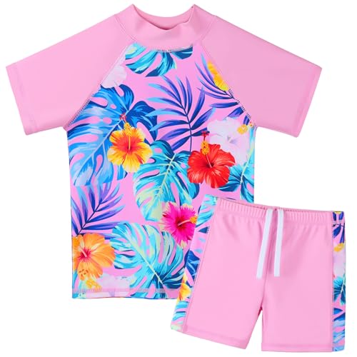 Image of Girls Two Piece Swimsuit Floral UPF 50+ Rash Guard Set Kids Beach Swimwear