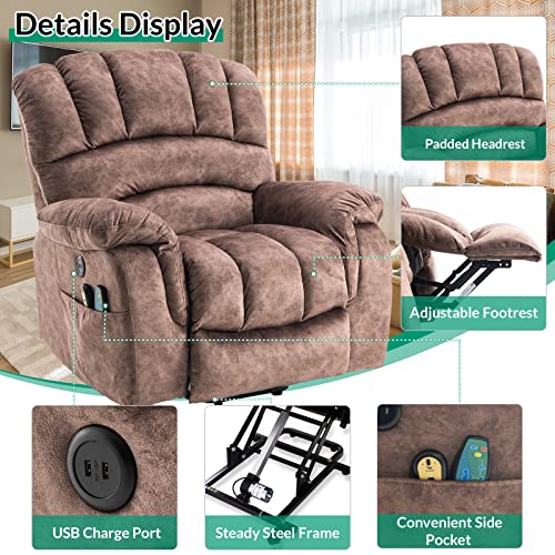 Vivijason Large Electric Power Lift Recliner Chair With Heat & Massage For Elderly People, Heavy Duty And Safety Motion Overstuffed Recliners With 2 Remote Controls, Side Pockets & Usb Ports, Brown #TOP5