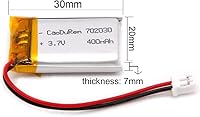 Vista 2 de Número de pieza verificado por MSDS: 702030, batería recargable de iones de polímero de litio Li Lipo de 3.7V 400mAh con conector JST de 2 pines