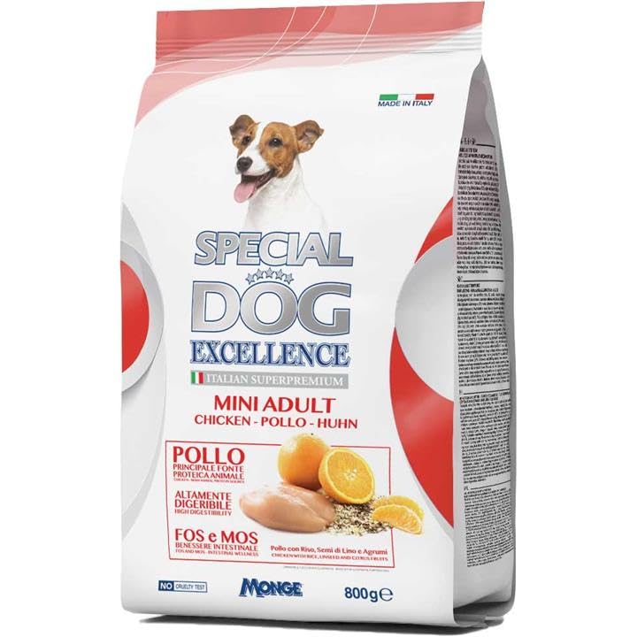 Excellence Crocchette Croccantini Cane Mini Adult Pollo Con Riso, Semi di Lino, Agrumi, Altamente Digeribile Pack 3 Condezioni da 800 Gr