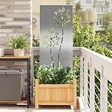 Fasba Garten dekoratives Panel Silber 50 x 140 cm Edelstahl, Gartenstecker Modernes Metallschild kunstvollen Ausstanzungen für Draußen Gartengestaltung Wege Beete