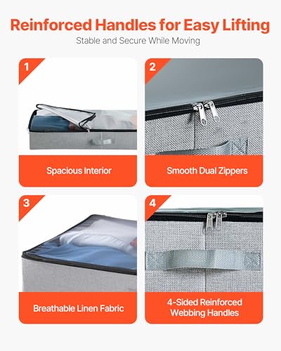 Image of VEVOR Under Bed Storage with Clear Lids, 33.5 x 16.9 x 4.7 Inch, 45L Large Underbed Clothes Storage Containers, Low Profile Under Bed Drawer Shoe Organizer Bins Box for Blanket Shoe Bedroom, 2 Pack