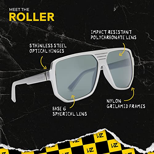 Image of VonZipper Roller Non-Polarized Sunglasses for Men and Women Silver Chrome with Square Roller Grey Silver Chrome Impact-resistant polycarbonate lens Sun Glasses with UV and HEV protection 63mm