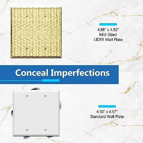 Image of LIDER Blank Metal Wall Plate, Stainless Steel Blank Outlet Cover, Corrosion Resistant, Mid-Size 2-Gang 4.88 inch x 4.92 inch, 201 Stainless Steel, LMWP-02M-HB, Hammered Brass