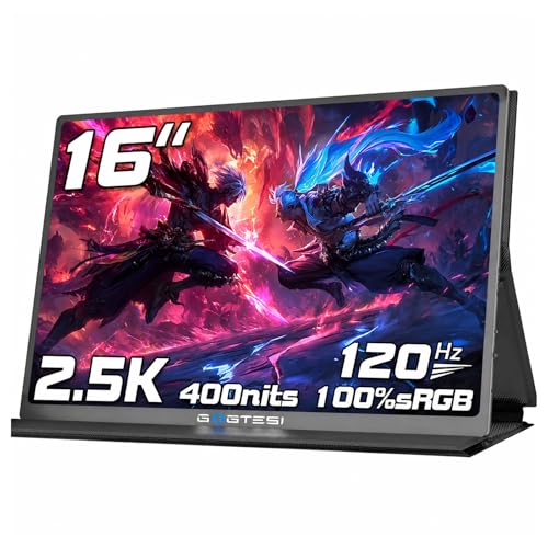 Image of Portable Gaming Monitor 16 Inch 120Hz, 100% sRGB 2.5K QHD 400nits Portable Monitor with HDR, Ultra Slim, Eye Care, External Second Display for Laptop, PC