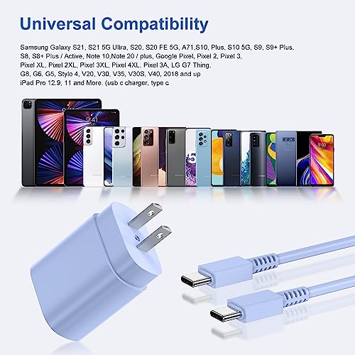 Image of Type-C Charger, 2Pack 25W PD USB-C Super Fast Charging Blocks &3ft Cables | PD Wall Charger Blocks &3+3ft USBC Cords for Samsung Galaxy S26 /S25 /S24 /S23 /S22 /S21 /S20 Plus /Ultra, Note 20 /10 /9 /8, S10 Blue