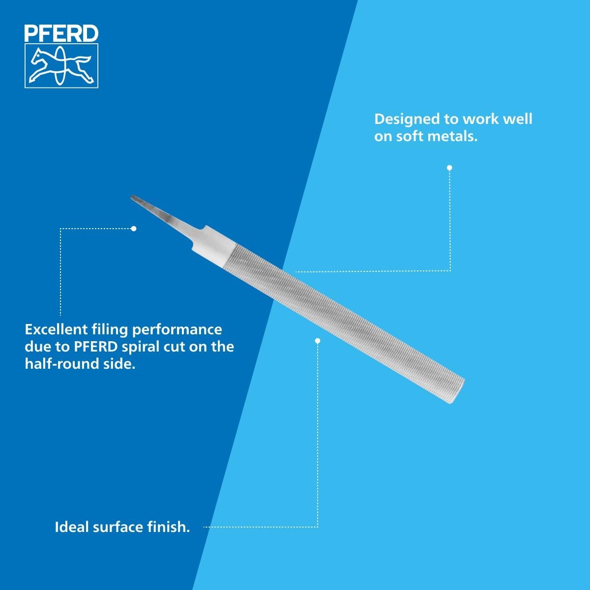 PFERD 10" Aluminum File – Half-Round, Cut 0, Precision Filing Tool for Soft Metals – High-Quality Steel – Pack of 1 – Part #17107P