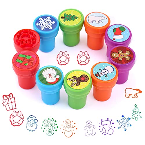 LGZIN 10 Stück Kinder Selbstfärbend Stempel, Stempel Weihnachten Kinder, Stempelset Weihnachten, Kinde-r Stempe-l, Perfekt als Kleine Party-Überraschung für Kinde-r zu Weihnachten