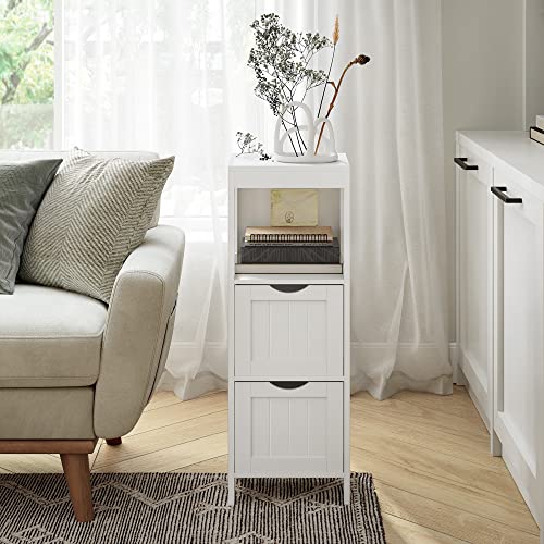 VASAGLE Badkommode, Badschrank, vielseitig einsetzbares Badregal mit 4 Etagen, Badezimmerschrank aus Holz, Eckschrank, Medizinschrank, weiß, BBC42WT