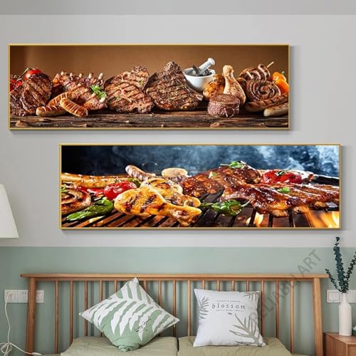 Toile peinture affiches alimentaires steak et barbecue 40x120 cm lot de 2