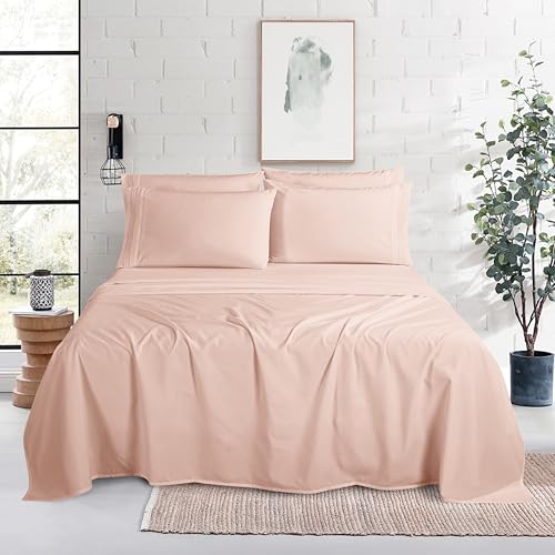 Image of Mocassi Luxury 6-Piece Sheet Set, Ultra Soft 1800 Premium Hotel Quality Microfiber Sheet Set, Fits Mattresses Up to 18 to 24 Inches Extra Deep Pocket - Breathable and Secure Fit, Queen, Blush