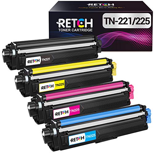 RETCH Compatible Toner Cartridge Replacement for Brother TN221 TN225, Use with HL-3140CW HL-3170CDW HL-3180 MFC-9130CW MFC-9330CDW MFC-9340CDW Printer (1 Black | 1 Cyan | 1 Yellow | 1 Magenta) 4 Pack