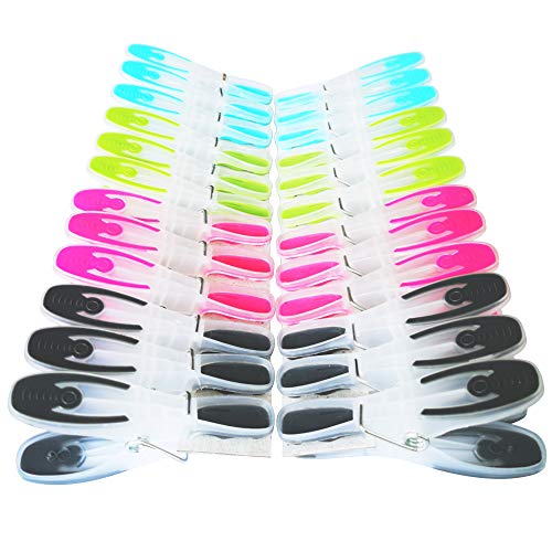 Sturdy Non Slip Wide Open Plastic Clothespins For Air Drying Clothes 1 Pack. 6 Grey, 6 Pink, 6 Blue, 6 Green #TOP2