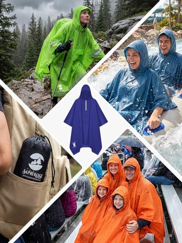 Image of SaphiRose Hooded Rain Poncho Waterproof Raincoat Jacket for Men Women Adults