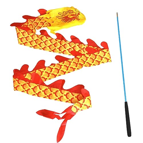 esmen Mashup Streamer de Danza de Dragón de Mano para Niños, Dragón de Danza de Fitness Cuadrado con Varilla, Serpentinas Livianas para Danza característica