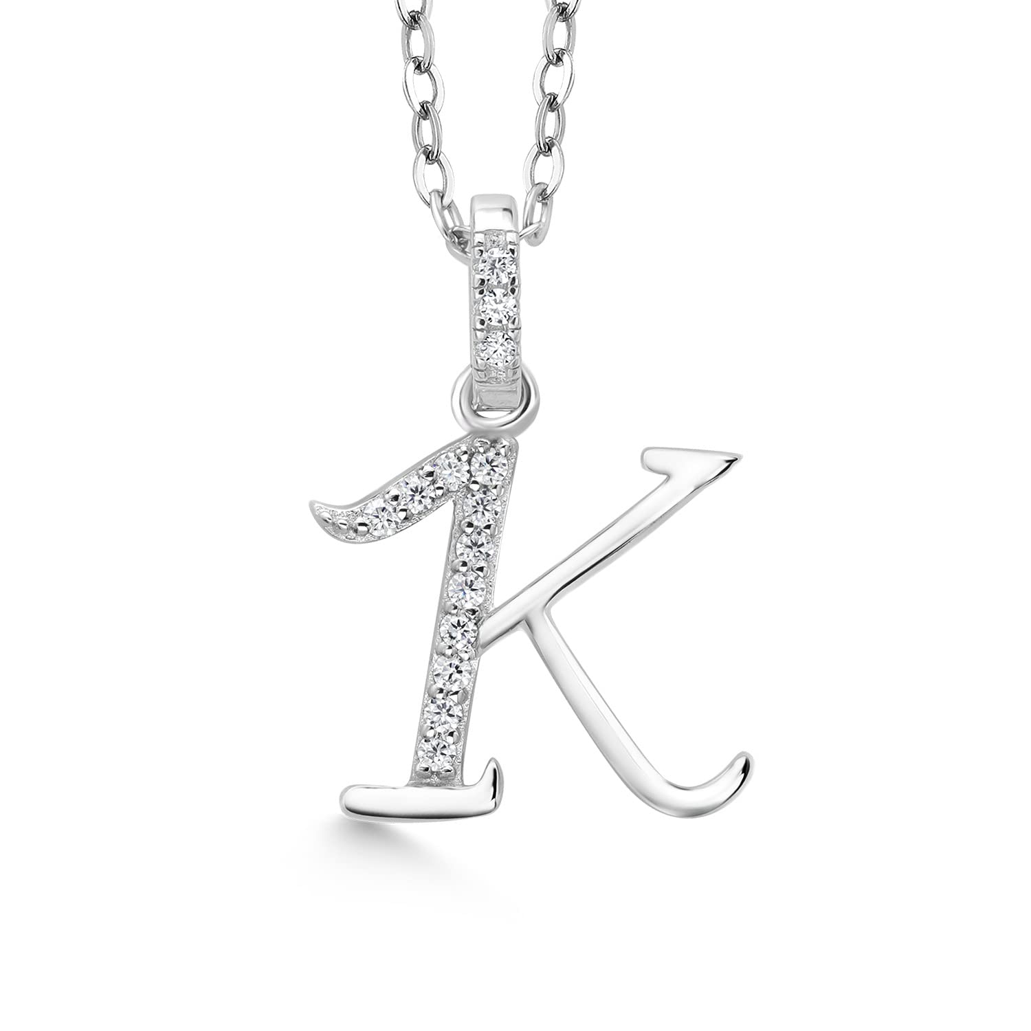 Gem Stone King Initial Pendant Necklace Letter A to Z Alphabet | 925 Sterling Silver | White Moissanite | Gift Women Mother's Day Christmas Wife Mom