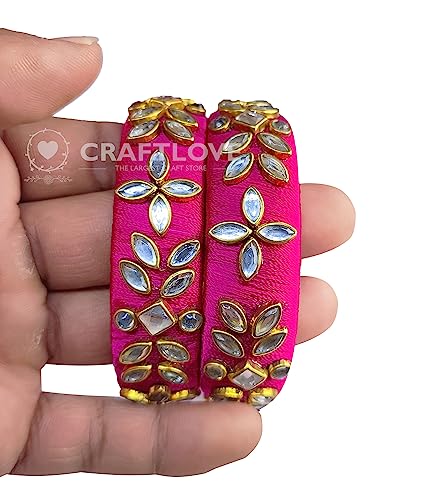 Goelx Silk Thread Bangles Pink Must Have Beautiful Kundan Bangles Set For Women #TOP4
