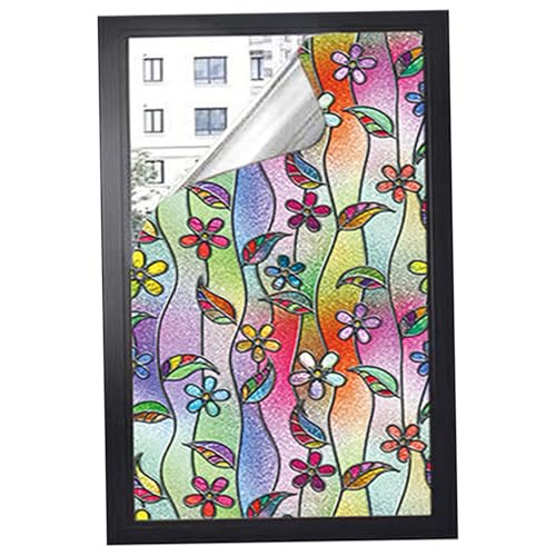 Window Privacy Film 39x18'' Static Adhesion PVC Stained Glass Window Film Reusable Waterproof Frosted Glass for or DoorWindow