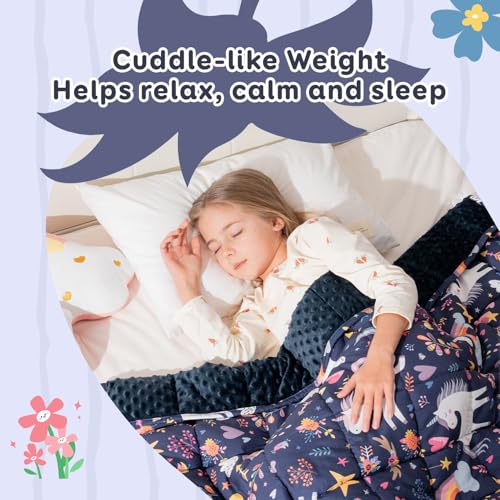 Image of Uttermara Weighted Blanket 3lbs, Cozy Minky Weighted Blankets with Cartoon Patterns, Reversible Washable Heavy Blanket Great for Sleeping, 36x48 inches, Navy Blue Unicorn