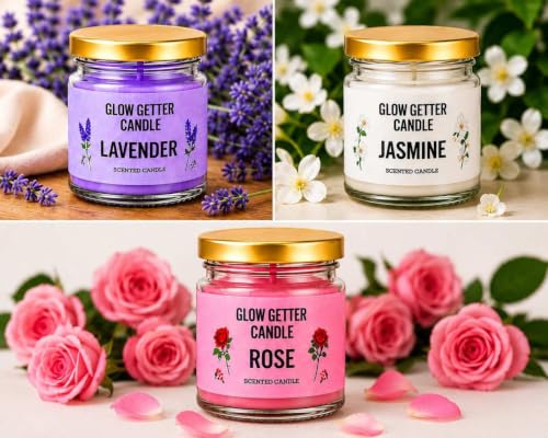 Image of Glow Getter Mini Jar Scented Candle Set | Premium Aromatherapy Candles in Glass Jars | Long Burning Home Fragrance Candles for Relaxation, Home Decor & Gifting, Scented Jar with lid (Pack of 6)