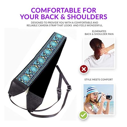 Blue Woven Vintage Camera Strap Belt For All DSLR Camera. Embroidered Elegant Universal DSLR Strap, Floral Pattern Neck Shoulder Camera Strap for Canon, Nikon,Pentax, Sony, Fujifilm and Digital Camera - Image 3