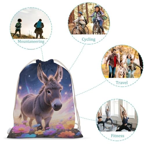 Donkey in Magic Blooms Drawstring Backpack - Canvas Sports Gym Sackpack, Lightweight String Bag for Beach & Travel3