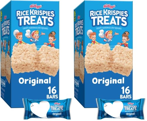 Rice Krispies Treats Crispy Marshmallow Squares, Kids Snack Box, Cereal Bars, Original, 16 Bars (Pack of 2)