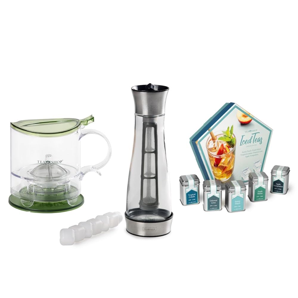 TEA SHOP - Summer Iced Basics - Pack de Té completo - Set de 5 Infusiones Frías+Tea Maker+Summer Jug - Infusor 400ml y Jarra de cristal 1L - Sabores Refrescantes - Perfecto para Verano - Ideal para