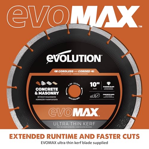 Image of Evolution R10DCT-Li Cordless 10 inch Concrete Saw | Includes 2x 5Ah Batteries, Dual-Port Charger & EVOMAX Diamond Blade | 4 inch Cut Depth | Auto Water Dust Suppression | 40V Brushless | Heavy-Duty Cutting