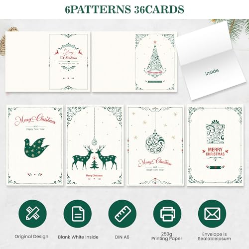 Christmas Cards Pack of 36, Box vintage Christmas Cards Multipack 2025, Xmas Cardssale clearance - Image 4