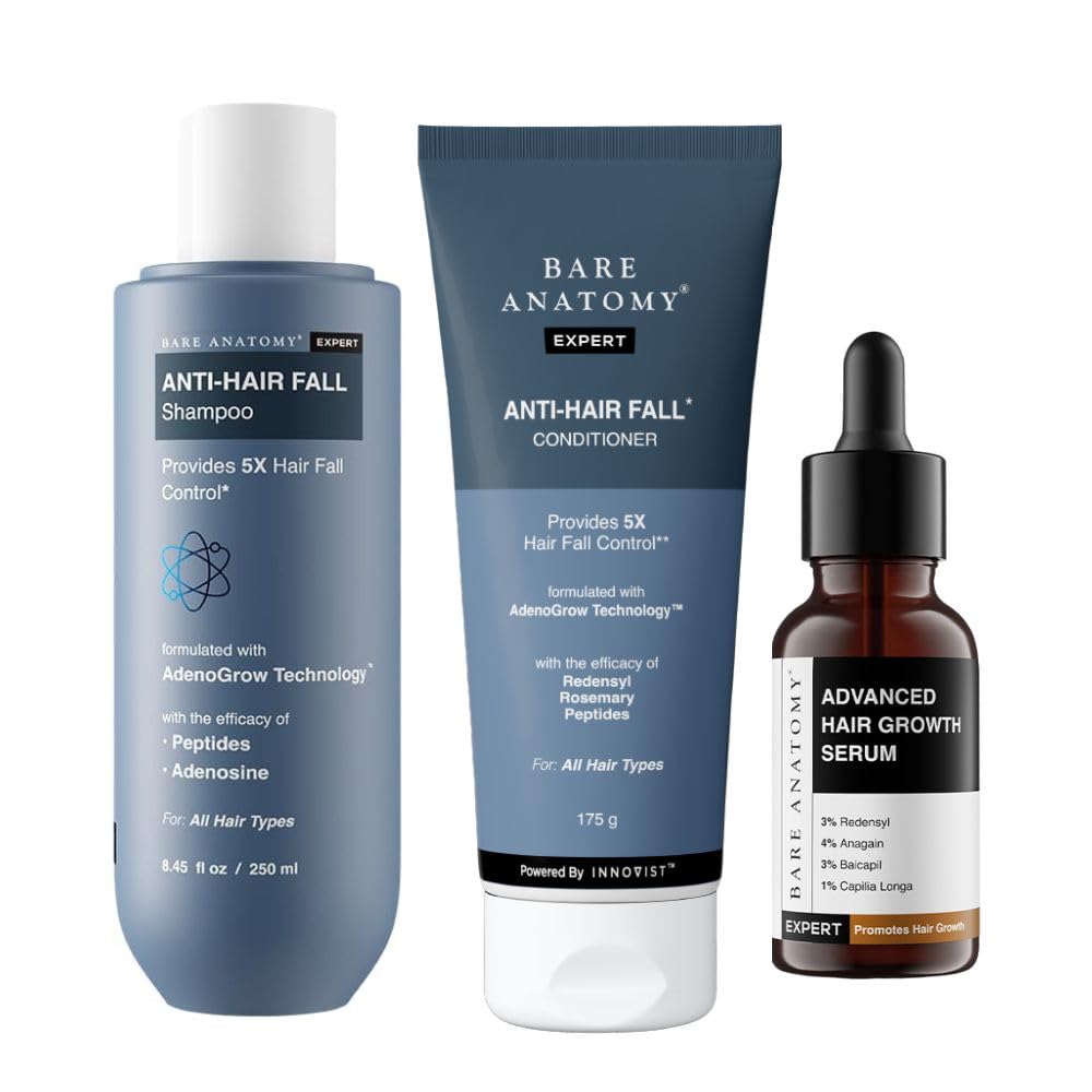 Bare Anatomy Expert Anti-Hair Fall Shampoo with Peptides (250ml), Anti-Hair Fall Conditioner with Rosemary (175ml) & Advanced Hair Growth Serum with Redensyl (30ml) Hair Fall Control For Men & Women