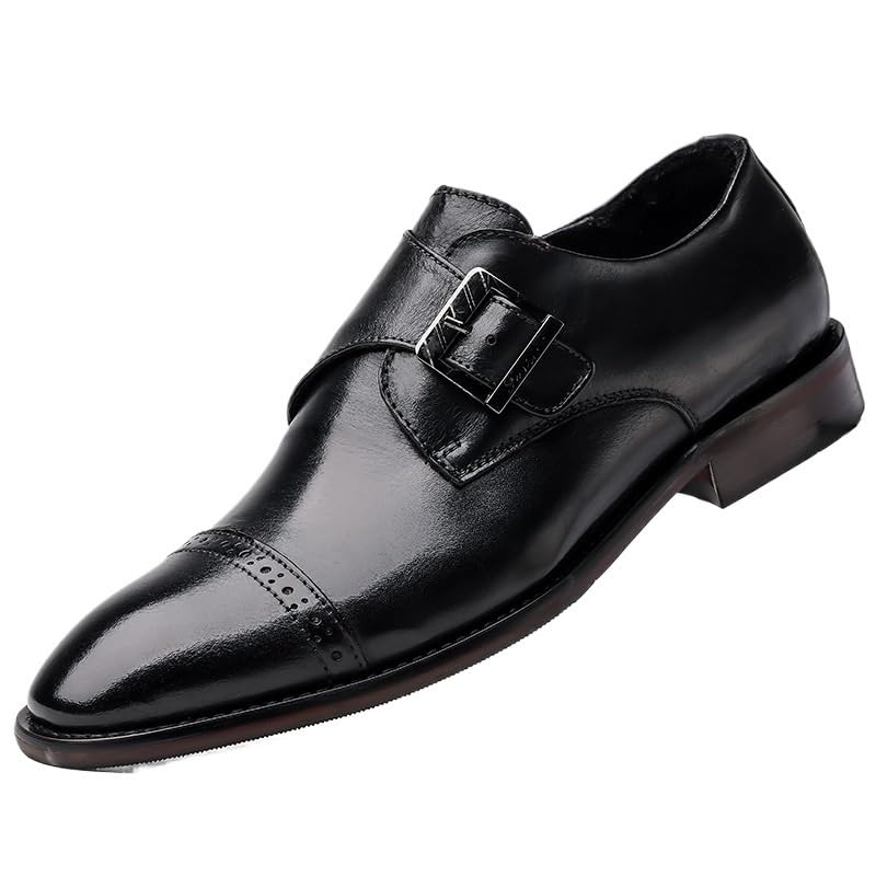 Formal Monk Shoes Dress Oxford for Men's Wedding Casual French Leather Resistant Working Round Toe Slip On