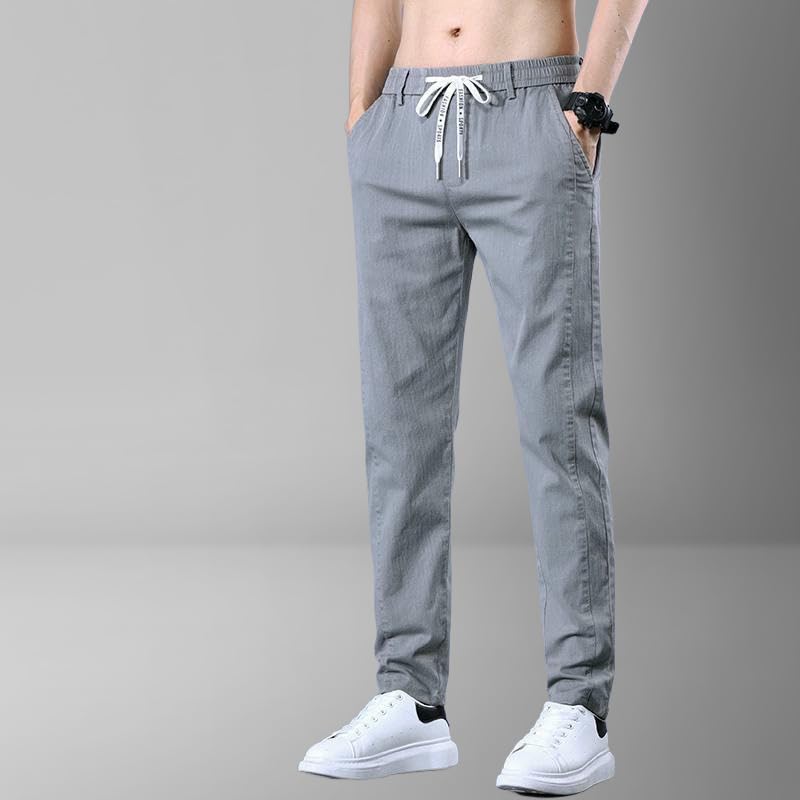 Men's Spring Summer Thin Elastic Drawstring Waist Loose Straight Casual Pants3