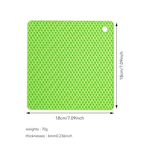 Image of Silicone Trivet Mats,Heat Resistant Pot Holders, Multipurpose Non-Slip Hot Pads for Kitchen Potholders, Hot Dishers, Jar Opener, Spoon Holder, Food Grade Silicone(Green Size Square 7.1''x7.1'')