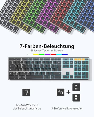 OMOTON Kabellose Tastatur Bluetooth, Metallgehäuse, Deutsches QWERTZ Layout – Ansicht 6